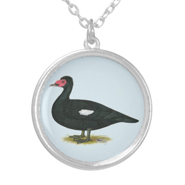 Muscovy Black Drake Silver Plated Necklace (Front)