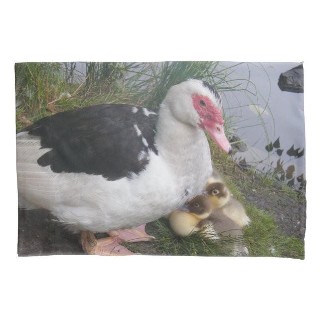 Muscovy Duck And Ducklings Pillowcase (Front)