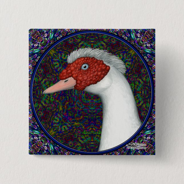 Muscovy Duck Head White Button (Front)