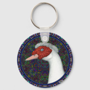Muscovy Duck Head White Keychain