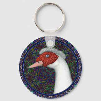 Muscovy Duck Head White Keychain