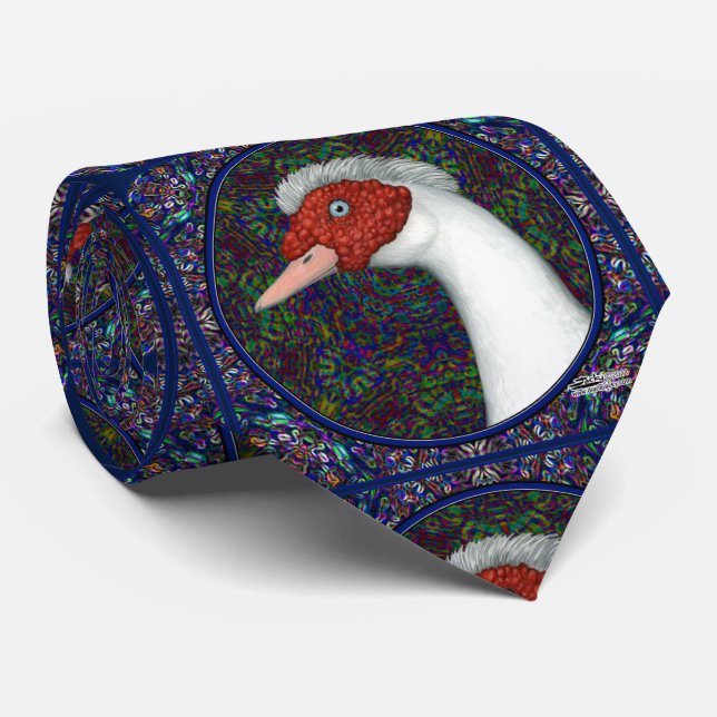 Muscovy Duck Head White Neck Tie (Rolled)