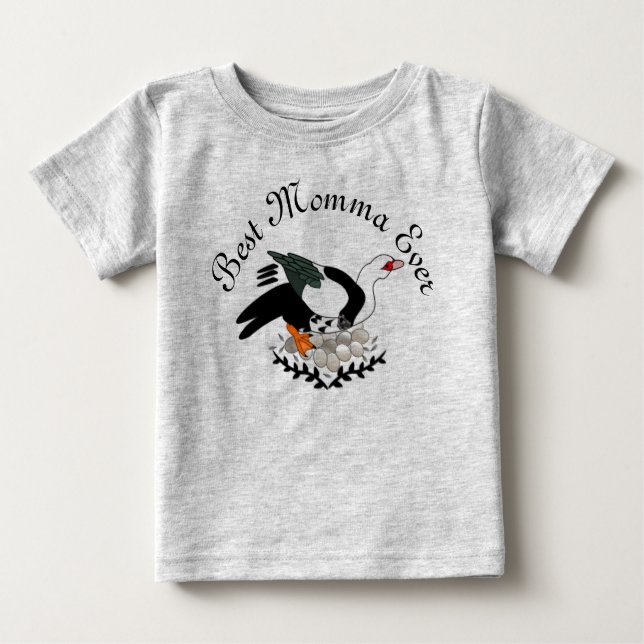Muscovy Duck Nesting on a Fresh Dozen Eggs Baby T-Shirt (Front)