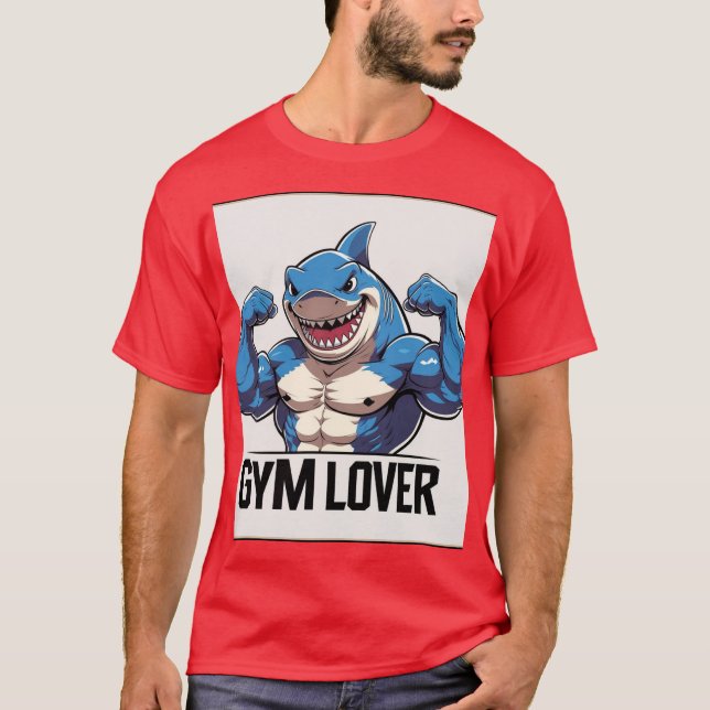 muscular anthropomorphic shark tattoo design T-Shirt (Front)
