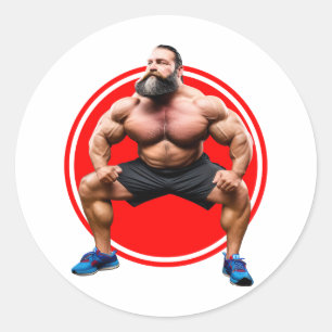 Muscular Bearded Classic Round Sticker