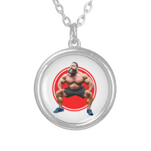 Muscular Bearded Silver Plated Necklace