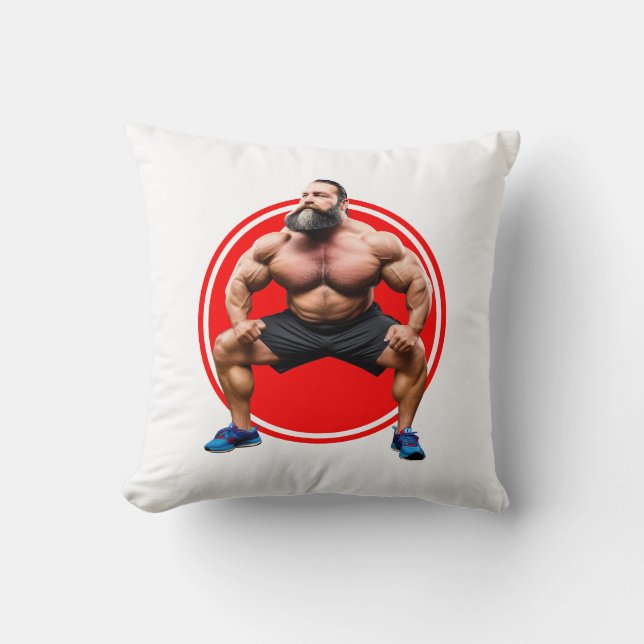 Muscular Bearded Throw Pillow (Front)