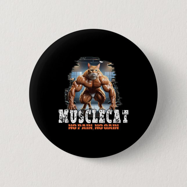 Muscular Cat – Bodybuilding Power - No Pain  Button (Front)