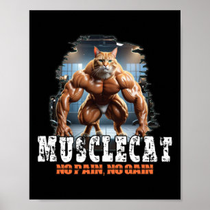 Muscular Cat – Bodybuilding Power - No Pain Poster