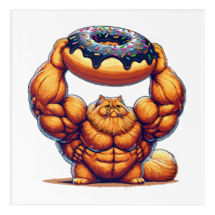 Muscular Cat Lifting Doughnut Acrylic Print