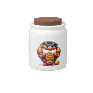 Muscular Cat Lifting Doughnut Candy Jar