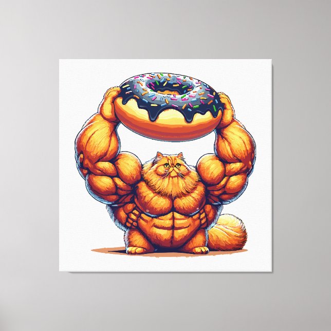 Muscular Cat Lifting Doughnut Canvas Print (Front)