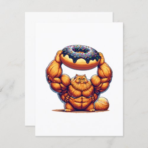 Muscular Cat Lifting Doughnut Enclosure Card