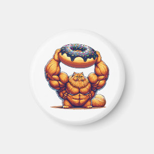 Muscular Cat Lifting Doughnut Magnet
