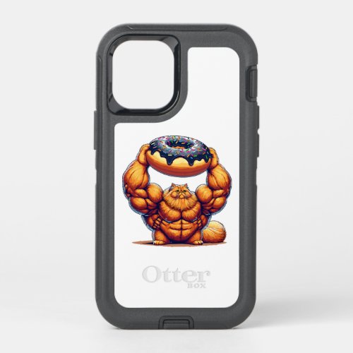 Muscular Cat Lifting Doughnut OtterBox Defender iPhone 12 Mini Case