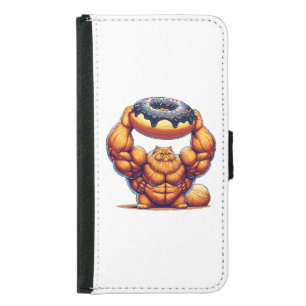 Muscular Cat Lifting Doughnut Samsung Galaxy S5 Wallet Case