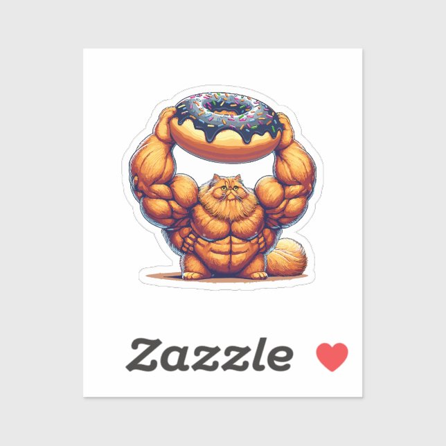 Muscular Cat Lifting Doughnut Sticker (Sheet)
