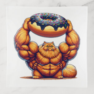 Muscular Cat Lifting Doughnut Trinket Tray