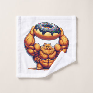 Muscular Cat Lifting Doughnut Wash Cloth