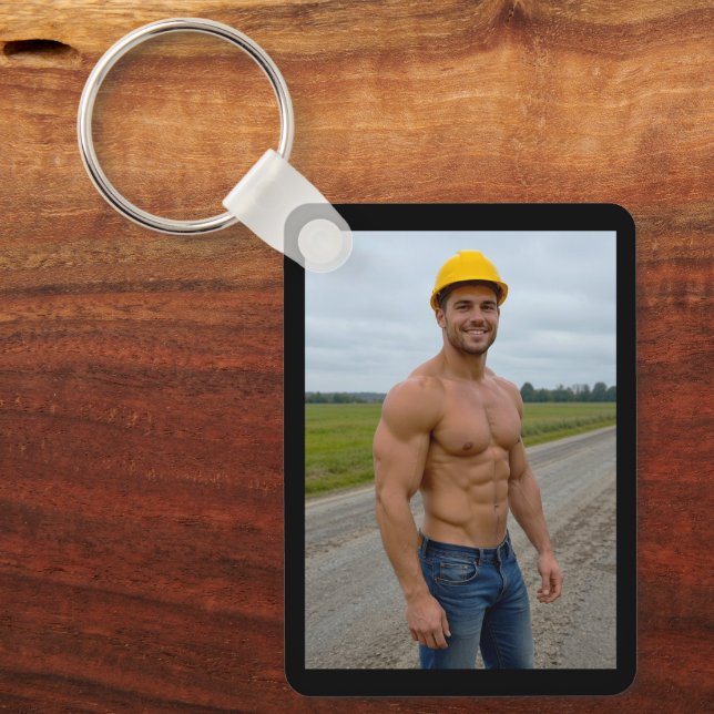 Muscular Construction Worker Image No. 1 Keychain (Front)