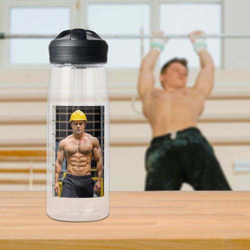 Muscular Construction Worker in Black Shorts Water Bottle