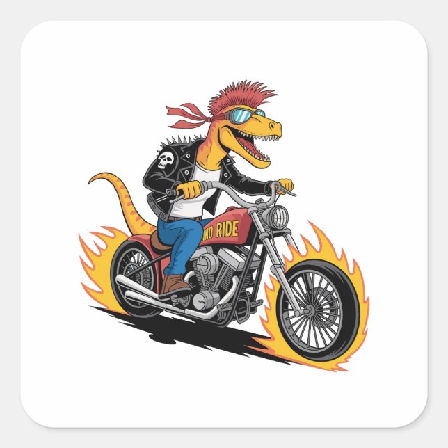 Muscular Dinosaur Punk Rock Raptor Chopper Rider Square Sticker (Front)