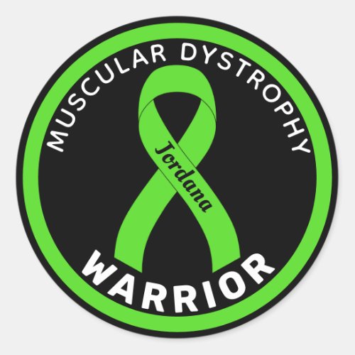Muscular Dystrophy Warrior Ribbon Black Classic Round Sticker
