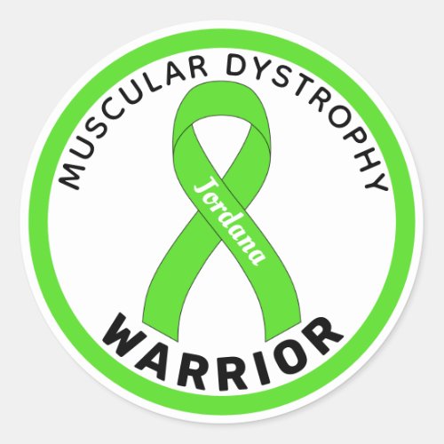 Muscular Dystrophy Warrior Ribbon White Classic Round Sticker