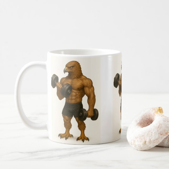 Muscular Eagle Mug – Strong Eagle Coffee Cup (With Donut)