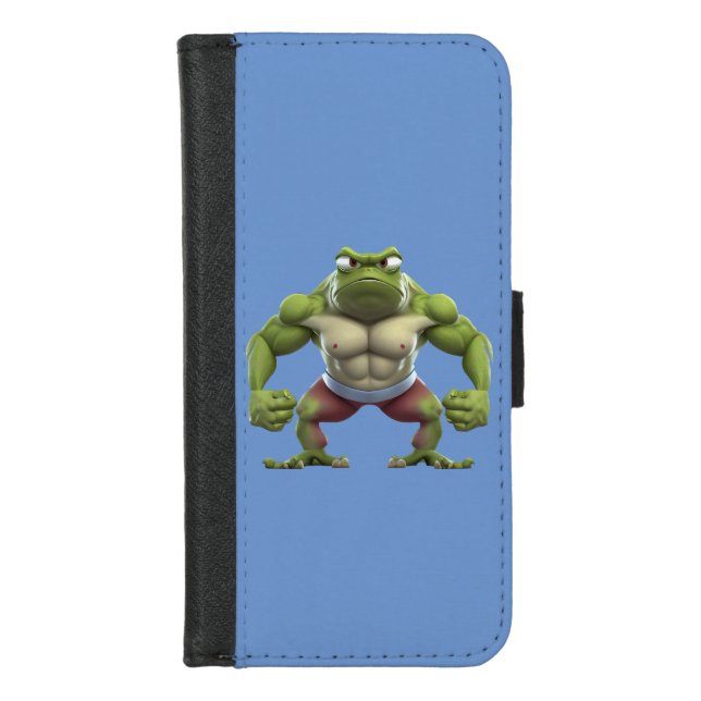 Muscular Frog, Strong Muscular Bodybuilding Frog iPhone Wallet Case (Front)