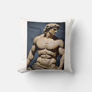 "Muscular Greek God Statue Pillow: White Body with Throw Pillow
