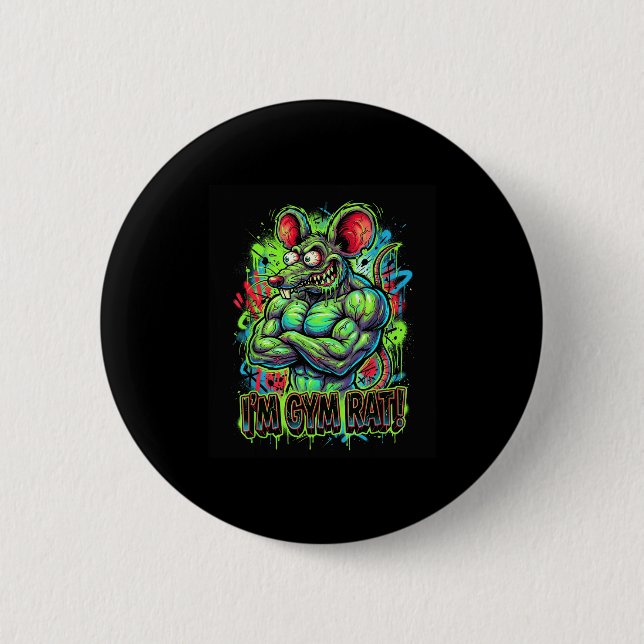 Muscular Gym Rat Bodybuilder Graffiti Workout Fitn Button (Front)