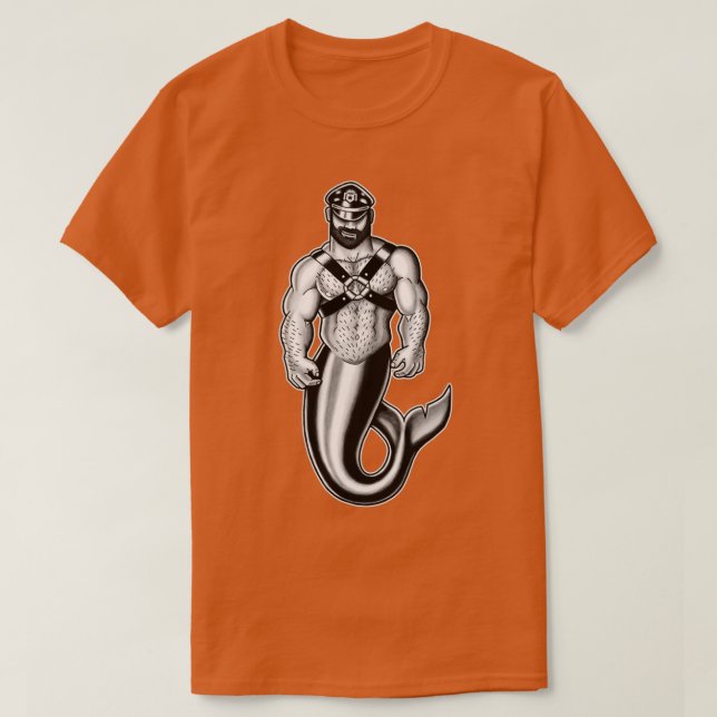Muscular Leather Merman T-Shirt (Design Front)