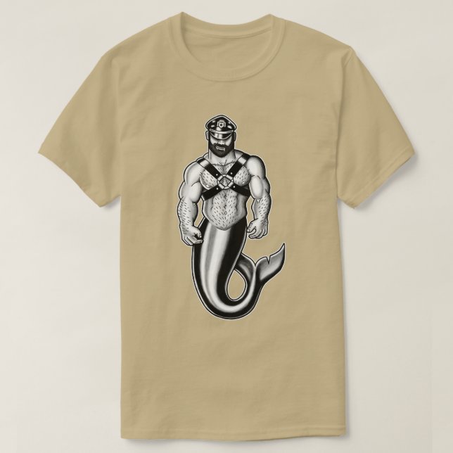 Muscular Leather Merman T-Shirt (Design Front)