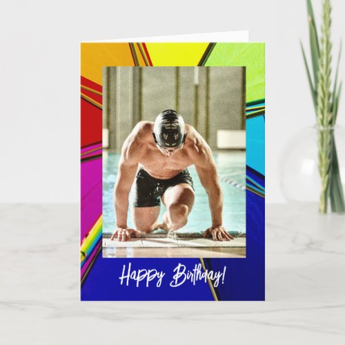 Muscular Male Swimmer Birthday Card