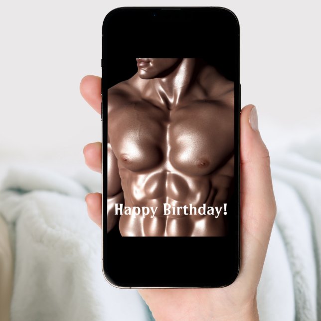 Muscular Man Chest Stomach Body Builder birthday Holiday Card (Front Digital)