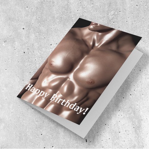 Muscular Man Chest Stomach Body Builder birthday Holiday Card