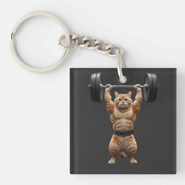Muscular Orange Cat Gym Keychain (Front)