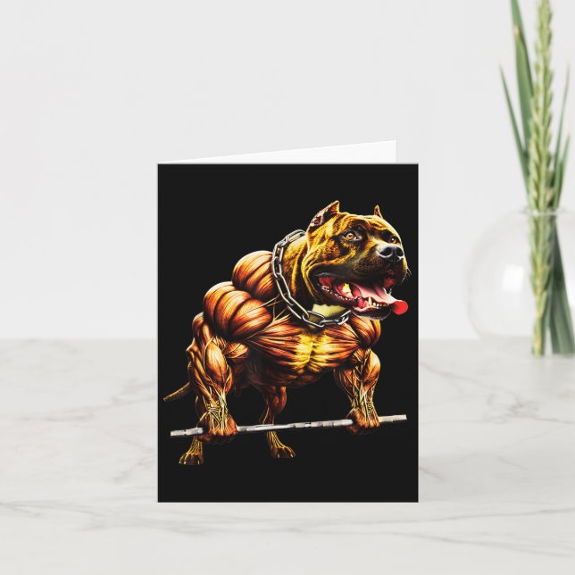 Muscular Pitbull Powerlifting Beast Gym Animal Str Card (Front)