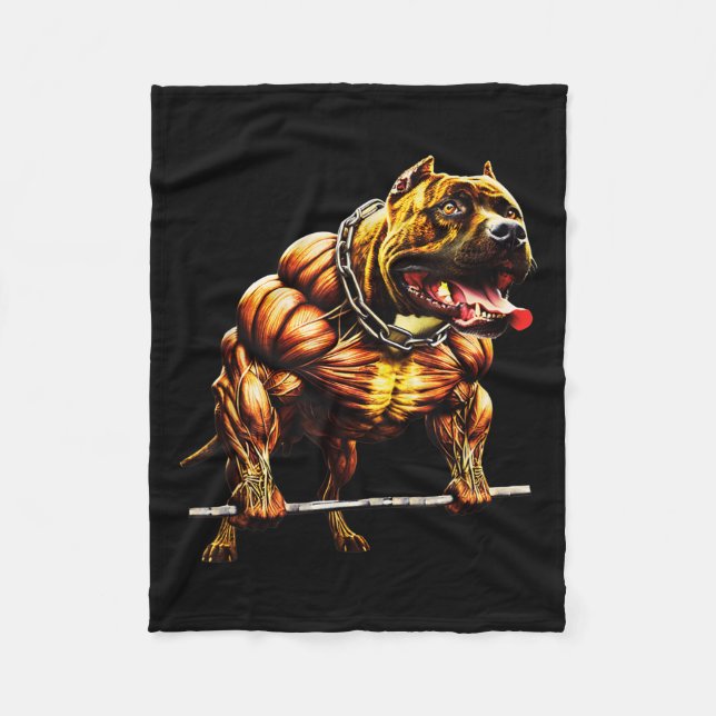 Muscular Pitbull Powerlifting Beast Gym Animal Str Fleece Blanket (Front)