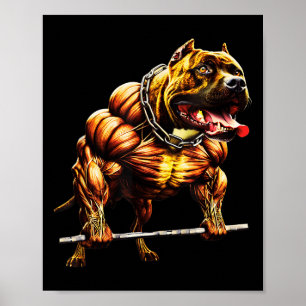 Muscular Pitbull Powerlifting Beast Gym Animal Str Poster