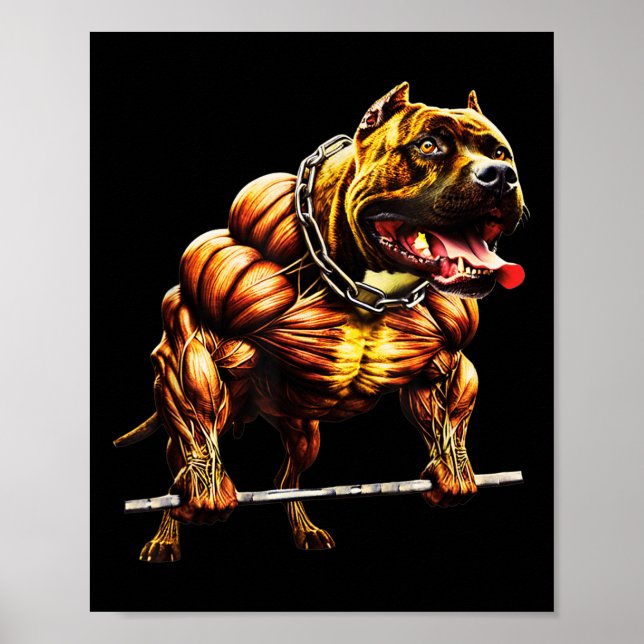 Muscular Pitbull Powerlifting Beast Gym Animal Str Poster (Front)