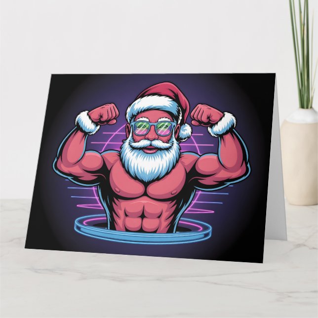 Muscular Santa Claus Bodybuilder Illustration Card (Front)