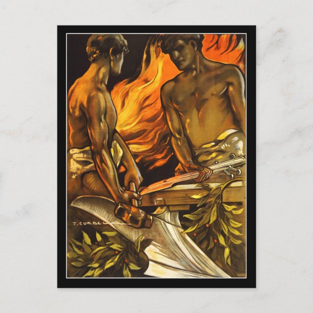 Muscular, Shirtless Men Working at a Forge Postcard (Front)