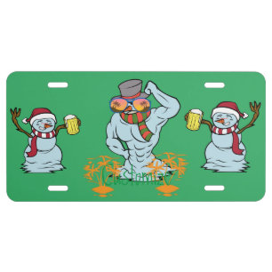 Muscular Snowman Tropical Vacation Thunder_Cove License Plate