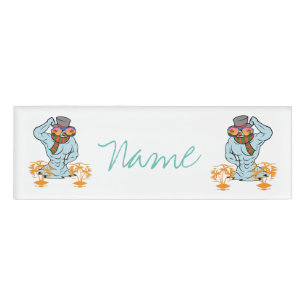 Muscular Snowman Tropical Vacation Thunder_Cove Name Tag