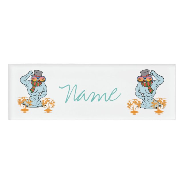 Muscular Snowman Tropical Vacation Thunder_Cove  Name Tag (Front)