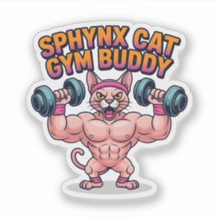 Muscular Sphynx Cat Gym Buddy Cartoon Sticker
