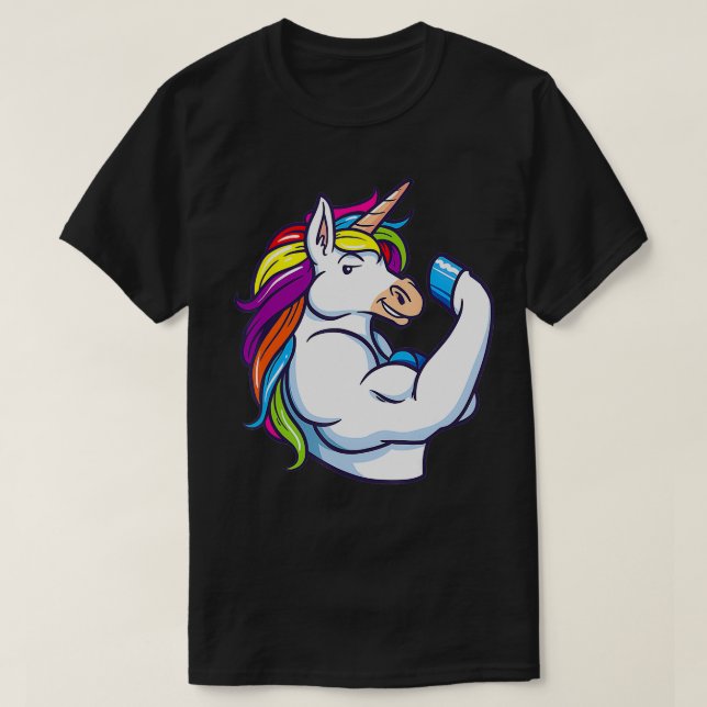 Muscular Unicorn Funny Magical Fitness Bodybuilder T-Shirt (Design Front)