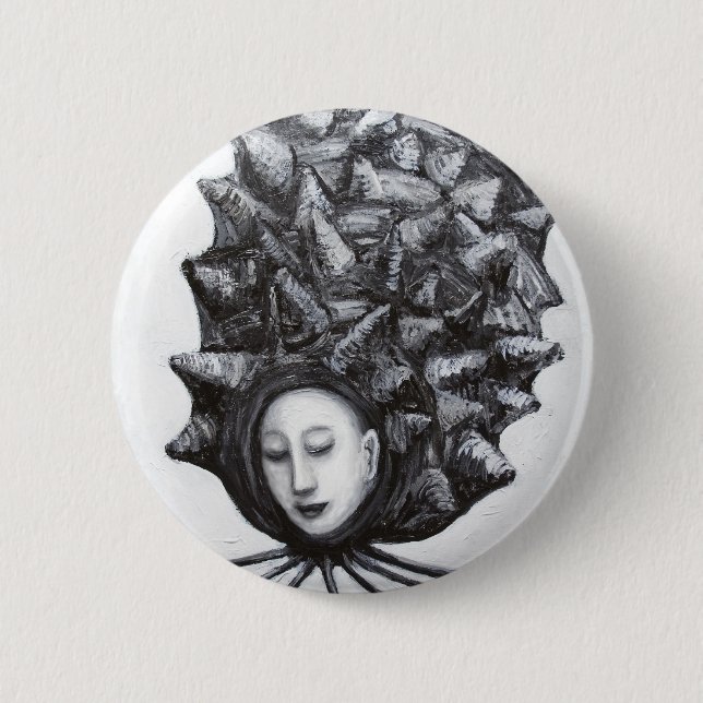 Muse in a shell (surrealism) pinback button (Front)